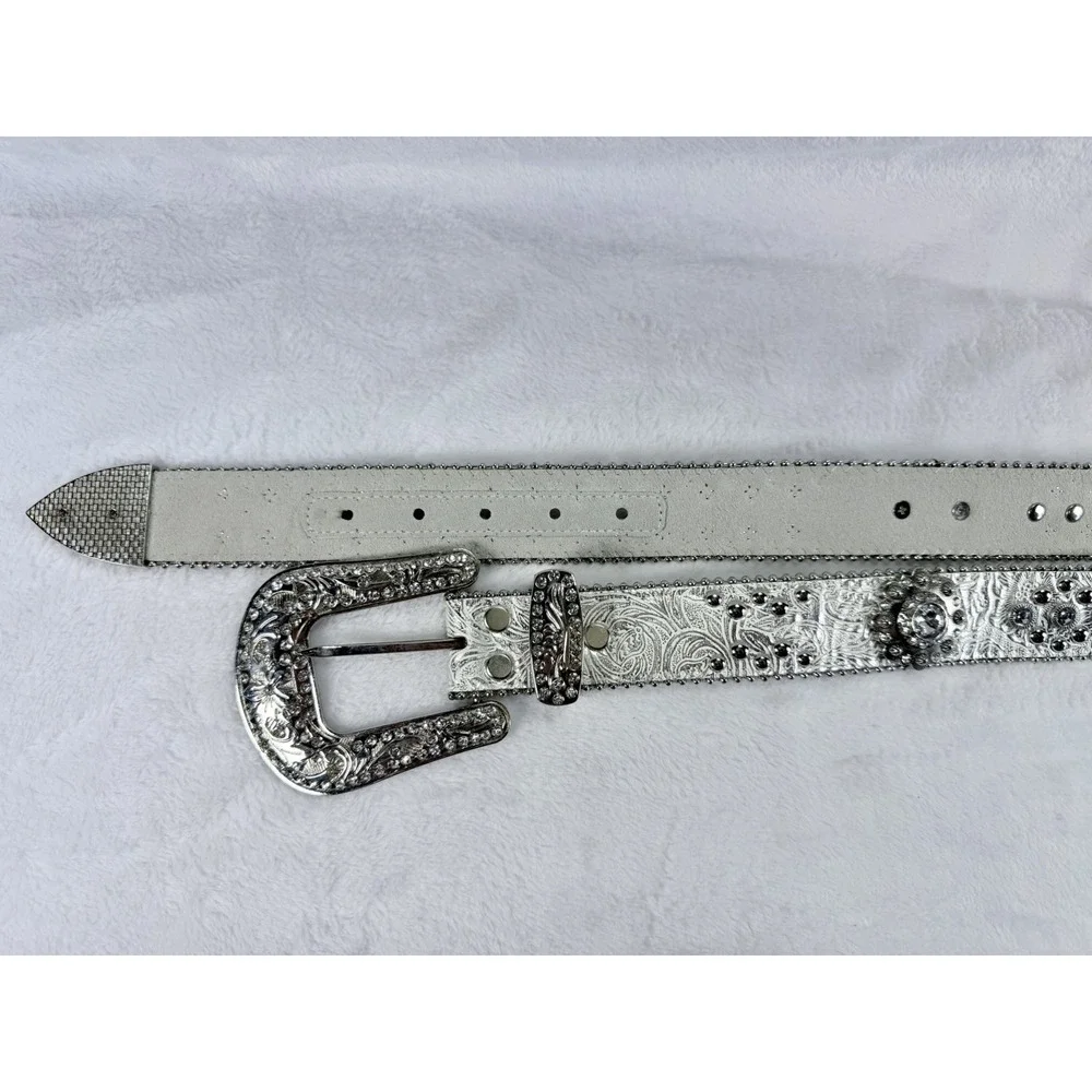 Blazin Roxx White Leather Concho Rhinestone Cowgirl Western Rodeo Belt XL